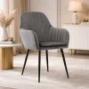 Scaun stil fotoliu bucatarie/living, Artool, Lugo, catifea gri, picioare metal negru, 57.5x56.5x86.5 cm