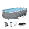 Piscina structura metalica, ovala, cu filtru, pompa, scara, prelata acoperire, gri, 549x274x122 cm, Bestway Power Steel