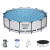 Piscina structura metalica, rotunda, cu filtru, pompa, scara, prelata acoperire, gri, 427x107 cm, Bestway Steel Pro