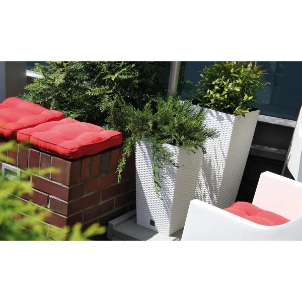 Ghiveci decorativ de flori, Prosperplast, Rato, imitatie ratan, patrat, alb, 22.5x22.5x42.1 cm