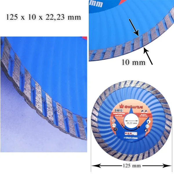 Disc diamantat super turbo, beton, taiere rapida umeda si uscata, 125 mm/22.23 mm, Richmann
