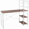 Birou calculator, Jumi, pal melaminat, otel, 3 rafturi, natur si alb, 120x52x120 cm