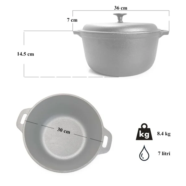 Oala de fonta cu capac, 7 L, Perfect Home