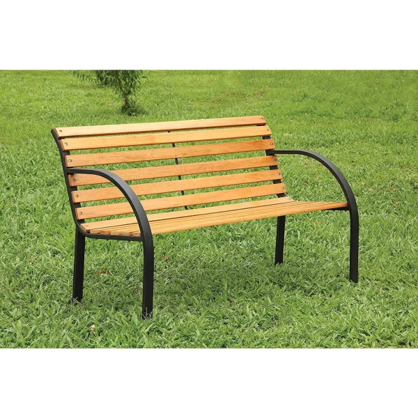 Banca de gradina din lemn impregnat si lacuit sub presiune, structura metalica tratata cu pulbere anticoroziva, 125x55x75 cm, Everild