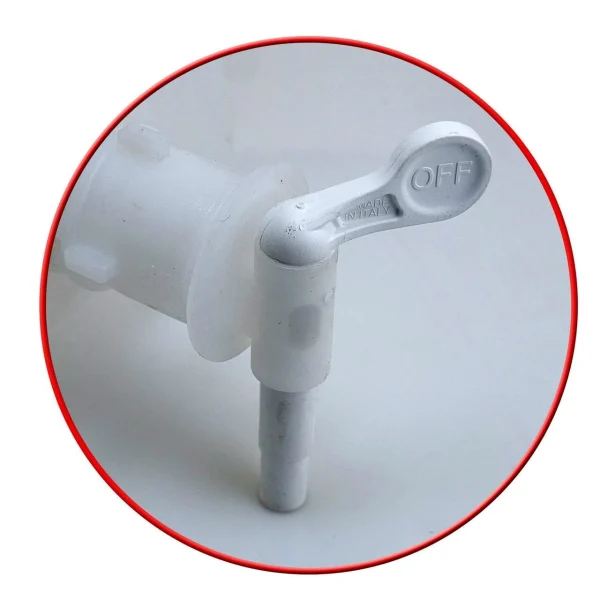 Bidon din plastic HDPE pentru transport lichide si carburanti, 20 litri, cu robinet pentru turnare, compatibil contact alimentar, alb, ICS Strend Pro