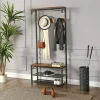 Cuier cu 2 rafturi pentru incaltaminte, Vasagle, banca, pal si metal, negru, 80x30x178.5 cm