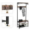 Cuier cu 2 rafturi pentru incaltaminte, Vasagle, banca, pal si metal, negru, 80x30x178.5 cm