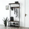 Cuier cu 2 rafturi pentru incaltaminte, Vasagle, banca, pal si metal, negru, 80x30x178.5 cm