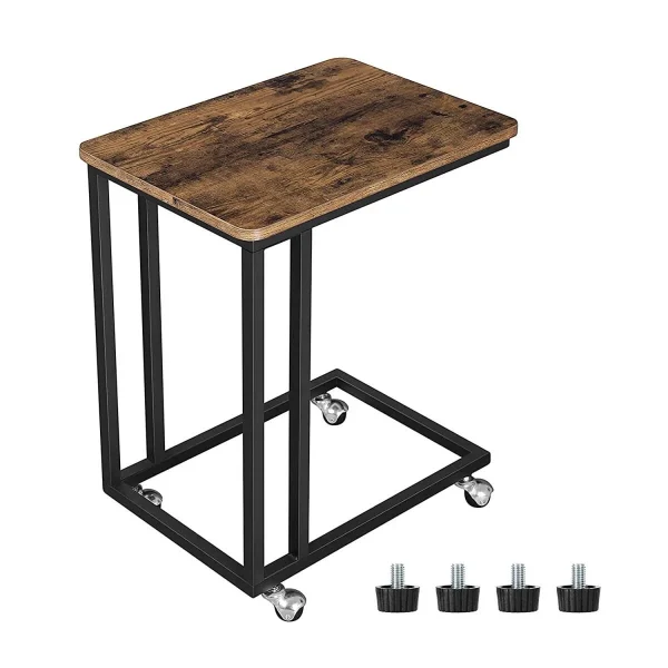 Masa de cafea, Vasagle, pe roti, pal si metal, maro rustic, 50x35x61 cm