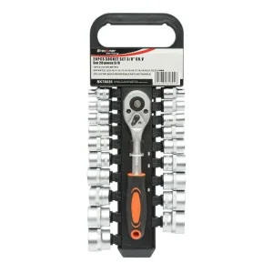 Trusa chei tubulare, 3/8", metrice Cr-V, cu clichet reversibil, 20 piese, Breckner Germany