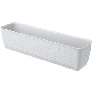 Jardiniera decorativa, Prosperplast, imitatie ratan, alba, 59x15.4x14.2 cm, Old