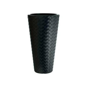 Ghiveci decorativ de flori, Prosperplast, Matuba, inalt, rotund, negru, 40x78 cm