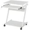 Birou calculator, pe roti, metal, pal, cu raft tastatura, alb, max 30 kg, 60x48x73 cm