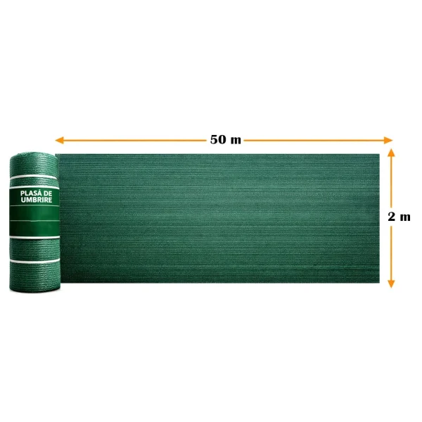 Plasa de umbrire, HDPE, 140 g/mp, grad de umbrire 85%, verde, 2x50 m
