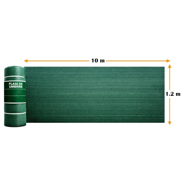 Plasa de umbrire, HDPE, 140 g/mp, grad de umbrire 85%, verde, 1.2x10 m