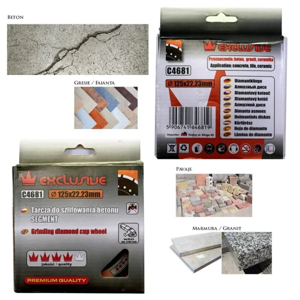 Disc diamantat segmentat, beton, slefuire uscata, 125 mm/22.23 mm, Richmann Exclusive