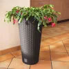 Ghiveci decorativ de flori, Prosperplast, Rato, imitatie ratan, rotund, inalt, maro, 40x76.3 cm