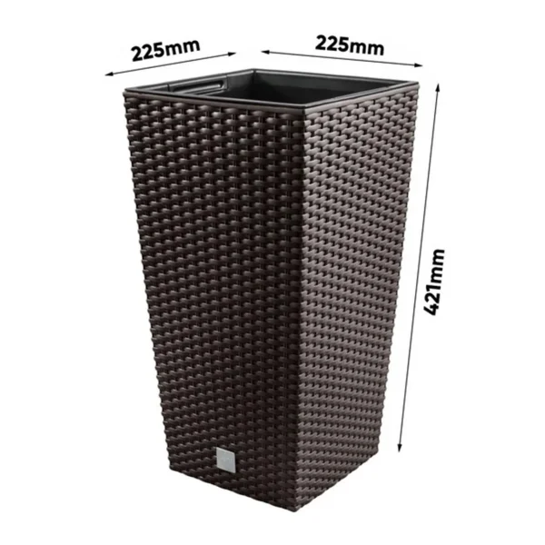 Ghiveci decorativ de flori, Prosperplast, Rato, imitatie ratan, patrat, maro, 22.5x22.5x42.1 cm