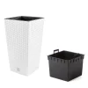 Ghiveci decorativ de flori, Prosperplast, Rato, imitatie ratan, patrat, alb, 22.5x22.5x42.1 cm