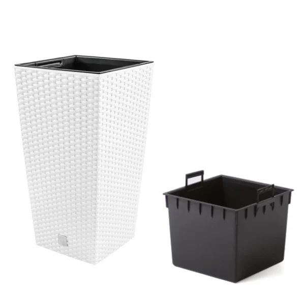 Ghiveci decorativ de flori, Prosperplast, Rato, imitatie ratan, patrat, alb, 22.5x22.5x42.1 cm