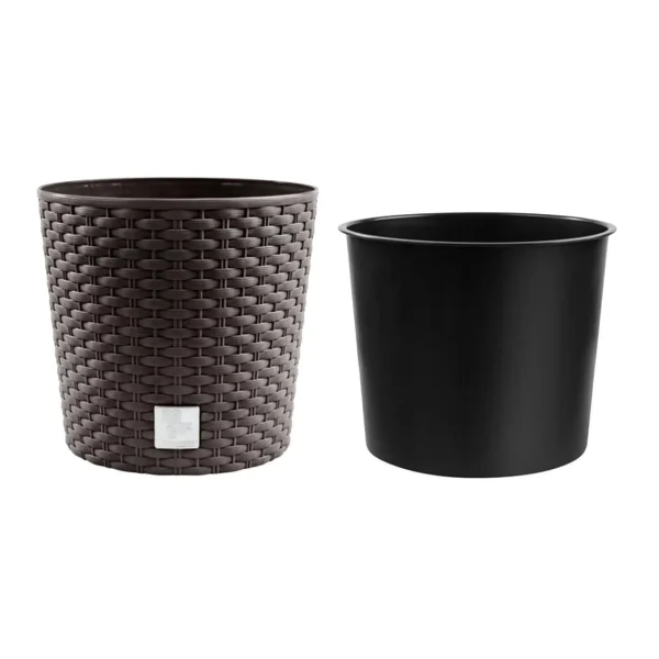 Ghiveci decorativ de flori, Prosperplast, Rato, imitatie ratan, rotund, maro inchis, 30x27 cm