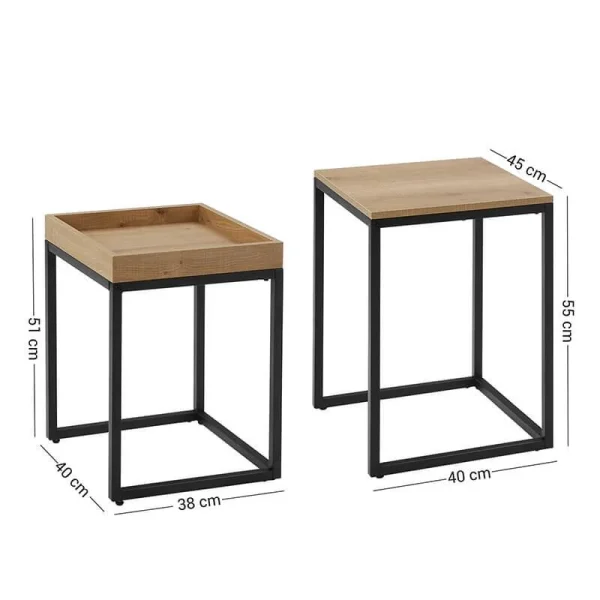 Masa de cafea, Vasagle, pal si metal, natur, set 2 piese