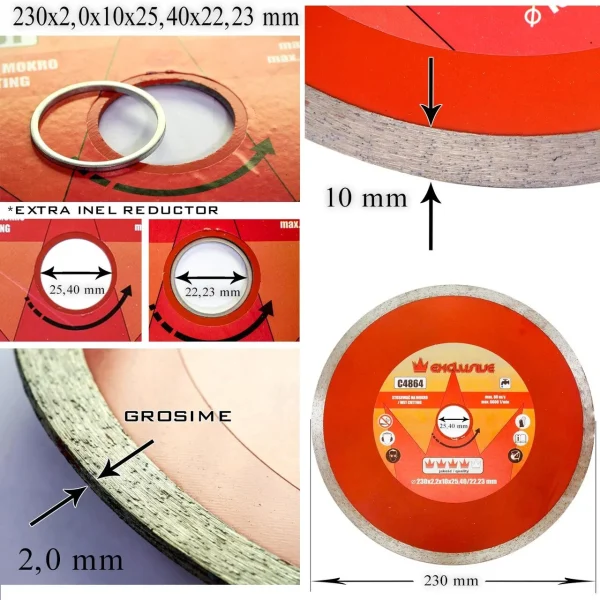 Disc diamantat continuu, placi ceramice, taiere umeda, 230 mm/25.4 mm, Richmann Exclusive
