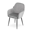 Scaun stil fotoliu bucatarie/living, Artool, Lugo, catifea argintie, picioare metal negru, 57.5x56.5x86.5 cm