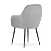 Scaun stil fotoliu bucatarie/living, Artool, Lugo, catifea argintie, picioare metal negru, 57.5x56.5x86.5 cm