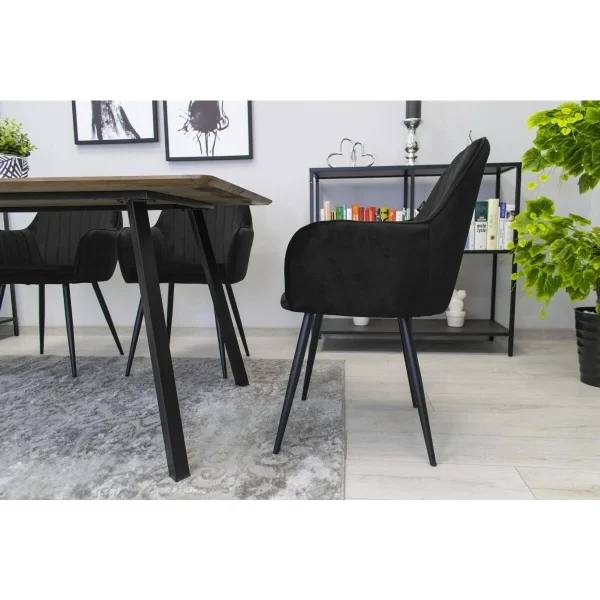 Scaun stil fotoliu bucatarie/living, Artool, Lugo, catifea neagra, picioare metal negru, 57.5x56.5x86.5 cm