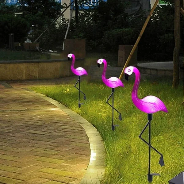 Set 3 x Lampa Solara estetica exterioara de gradina model "Flamingo"