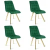 Set 4 scaune bucatarie/living, Artool, Cieza, catifea verde, picioare metal auriu, 49x60x87 cm