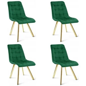 Set 4 scaune bucatarie/living, Artool, Cieza, catifea verde, picioare metal auriu, 49x60x87 cm