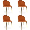 Set 4 scaune bucatarie/living, Artool, Inca, catifea aramie, picioare metal auriu, 49x55x78 cm