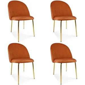 Set 4 scaune bucatarie/living, Artool, Inca, catifea aramie, picioare metal auriu, 49x55x78 cm