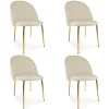 Set 4 scaune bucatarie/living, Artool, Inca, catifea bej deschis, picioare metal auriu, 49x55x78