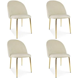 Set 4 scaune bucatarie/living, Artool, Inca, catifea bej deschis, picioare metal auriu, 49x55x78