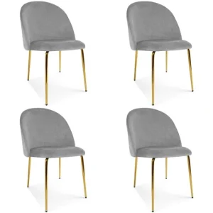 Set 4 scaune bucatarie/living, Artool, Cieza, catifea gri deschis, picioare metal auriu, 49x60x87 cm