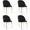 Set 4 scaune bucatarie/living, Artool, Inca, catifea neagra, picioare metal auriu, 49x55x78 cm