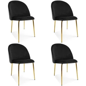Set 4 scaune bucatarie/living, Artool, Inca, catifea neagra, picioare metal auriu, 49x55x78 cm