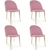 Set 4 scaune bucatarie/living, Artool, Inca, catifea roz, picioare metal auriu, 49x55x78 cm