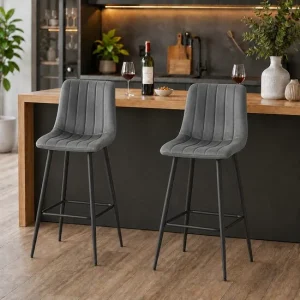 Set 2 scaune de bucatarie/bar, Artool, Pozza, catifea gri inchis, picioare metal negru, 43x35x104 cm