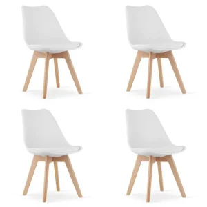 Set 4 scaune bucatarie/living, Artool, Mark, PP alb, picioare lemn natur, 49x43x82 cm