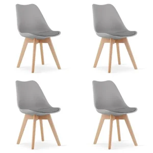 Set 4 scaune bucatarie/living, Artool, Mark, PP gri, picioare lemn natur, 49x42x82 cm