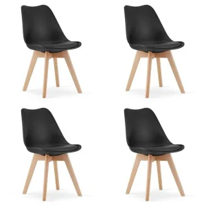 Set 4 scaune bucatarie/living, Artool, Mark, PP negru, picioare lemn natur, 49x43x82 cm