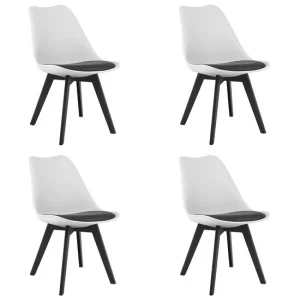 Set 4 scaune bucatarie/living, Artool, Mark, PP alb, picioare negre, perna piele ecologica neagra, 49x43x82 cm