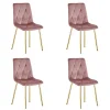 Set 4 scaune bucatarie/living, Artool, Libra, catifea roz, picioare metal auriu, 45x54x86.5 cm