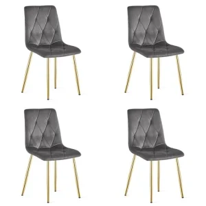 Set 4 scaune bucatarie/living, Artool, Libra, catifea gri inchis, picioare metal auriu, 45x54x86.5 cm