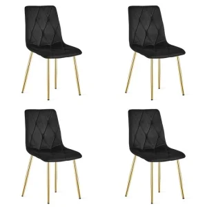 Set 4 scaune bucatarie/living, Artool, Libra, catifea neagra, picioare metal auriu, 45x54x86.5 cm
