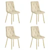Set 4 scaune bucatarie/living, Artool, Libra, catifea bej, picioare metal auriu, 45x54x86.5 cm